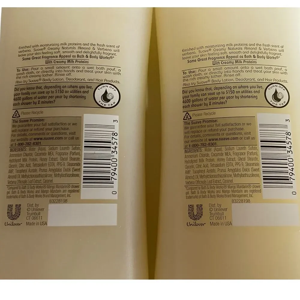 Suave Naturals Creamy Almond & Verbena Body Wash Moisturizing Lot of 2 12oz NEW